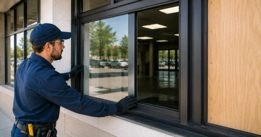 technician boarding a broken window after a break-in in Tecumseth Pines, New Tecumseth