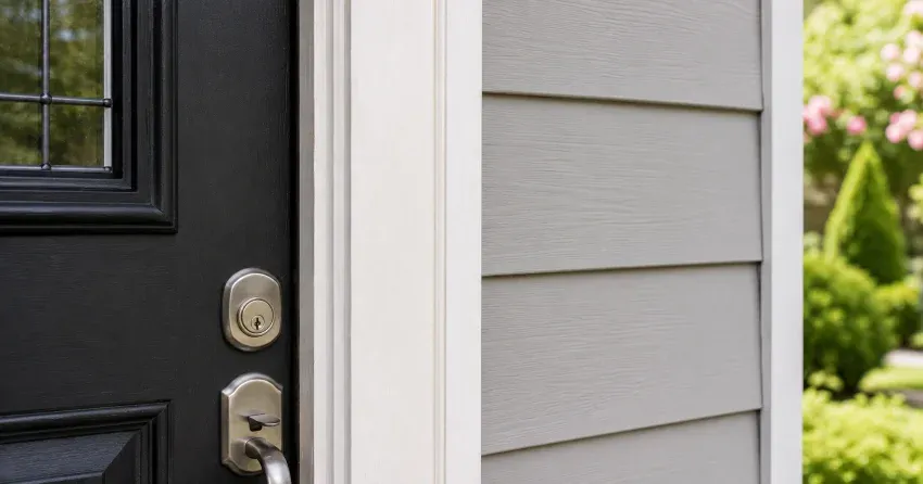 technician inspecting door jamb behind cracked casing in Briar Hill, New Tecumseth home