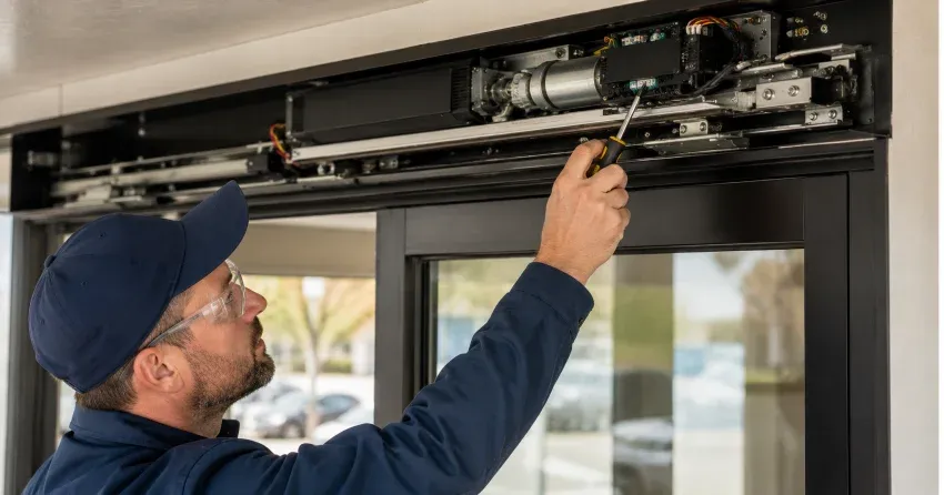 technician completing automatic door repair on residential property in Tecumseth, New Tecumseth