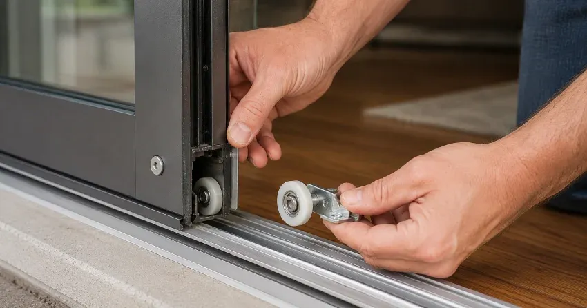 sliding door alignment Tuam, New Tecumseth technician adjusting roller track