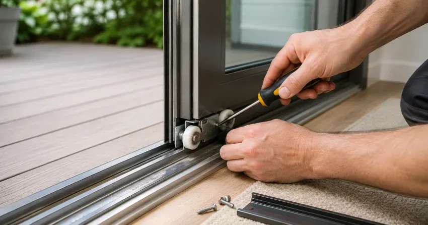 sliding door fix New Tecumseth technician diagnosing track issue